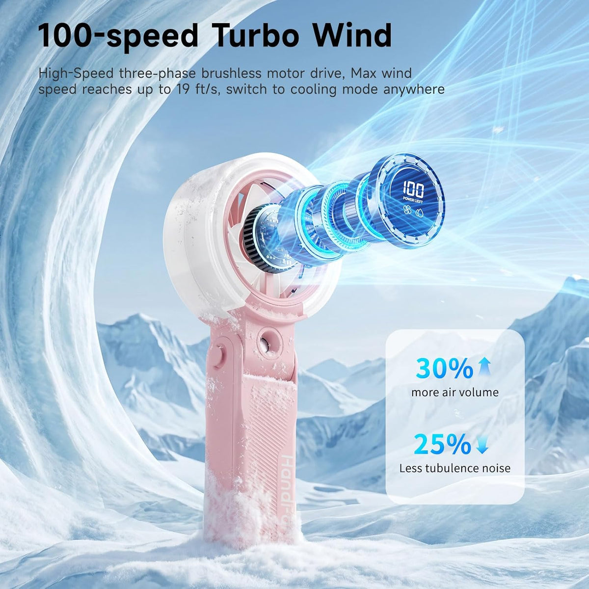 HandFan 4000mAh Handheld Turbo Misting Fan, 100 levels Adjustable High Speed Mister Fan, Portable Spray Water Mist Fans, Foldable Mini Hand Fans for Summer Beach Travel Concerts Disney(Royal Blue)