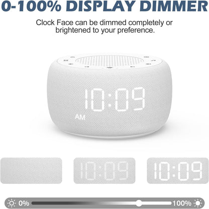 Buffbee Alarm Clock with Sound Machine for Bedrooms – 2-in-1 White Noise Machine for Sleep, Gentle Wake-Up with Soft Alarm Sounds, Ambient Night Light, Plug-in, Sleep Better, Wake Gently