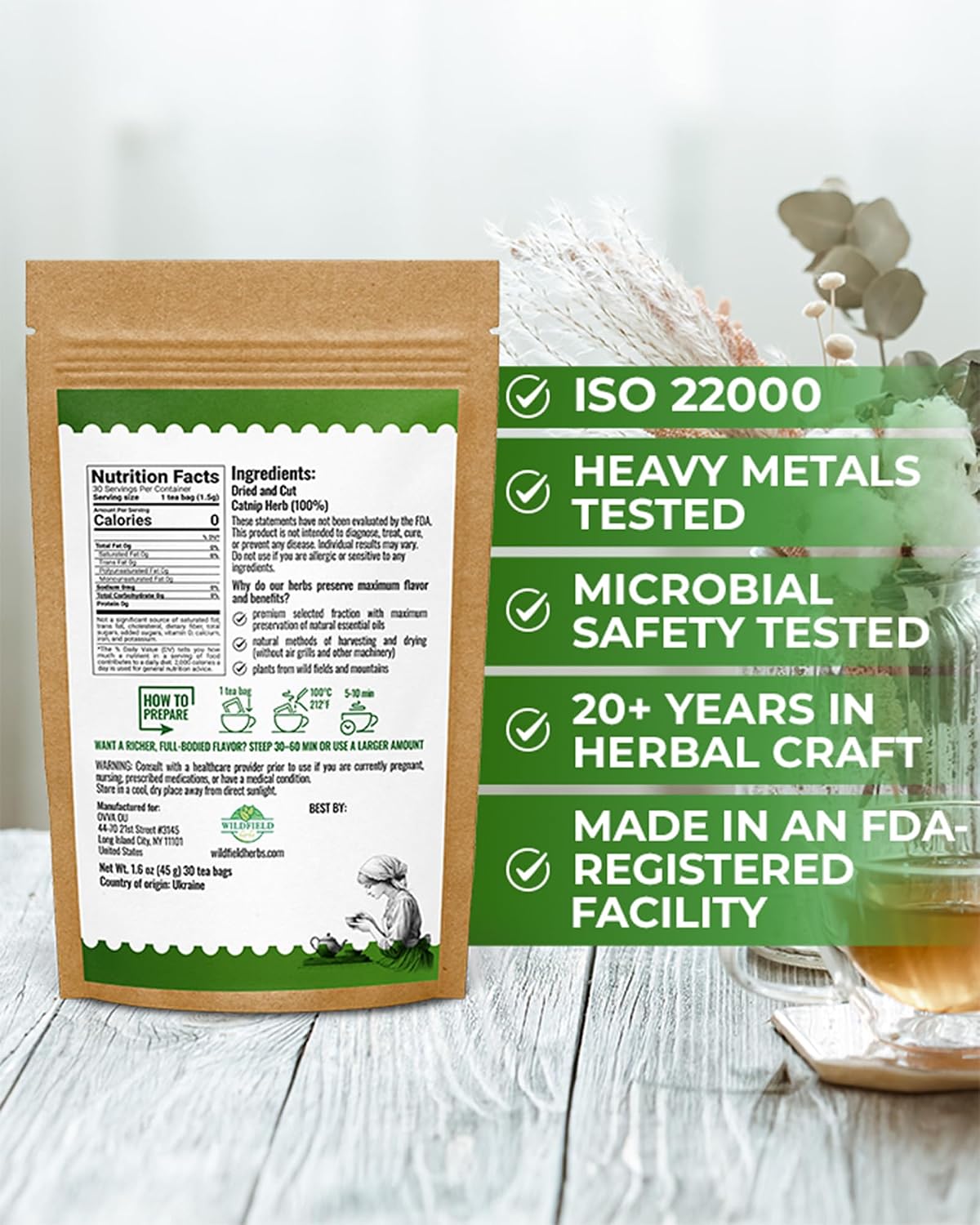 30 Bags Catnip Tea Catnip Herb Tea (Nepeta L.) - 30 Count 1.5g Bags Cat Nip Leaf Herb Hierba Gatera