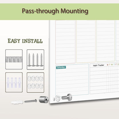 Glass Colorful Weekly Dry Erase Calendar Whiteboard for Wall,24"x 36",Frameless Mounting,Office/School/Home, Frameless Large Planner White Board