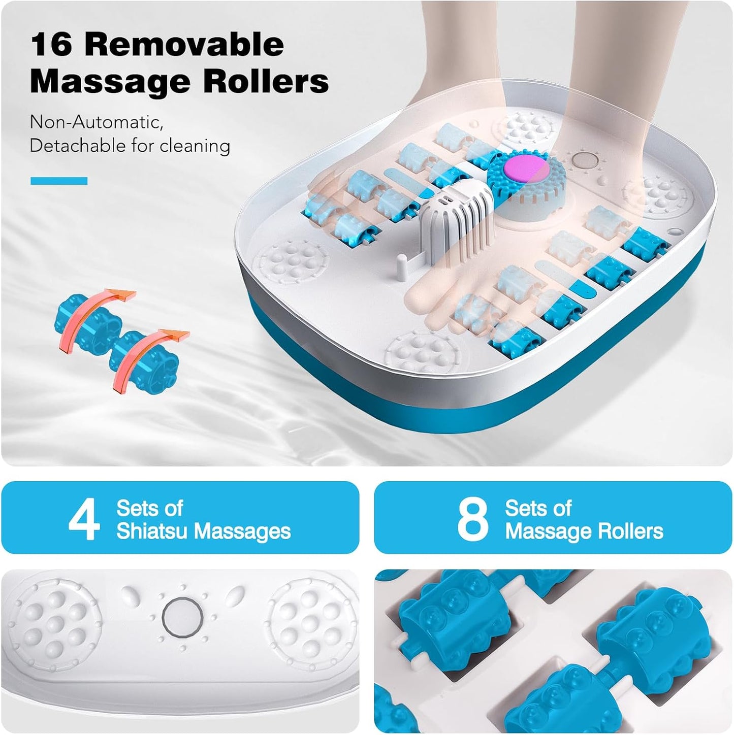 KNQZE Collapsible Foot Spa Bath with Heat & Remote Control, Bubble Massage, Temperature Control, Red Light, Timer, 16 Rollers & Pumice Stone for a Soothing Spa Experience