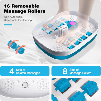 KNQZE Collapsible Foot Spa Bath with Heat & Remote Control, Bubble Massage, Temperature Control, Red Light, Timer, 16 Rollers & Pumice Stone for a Soothing Spa Experience