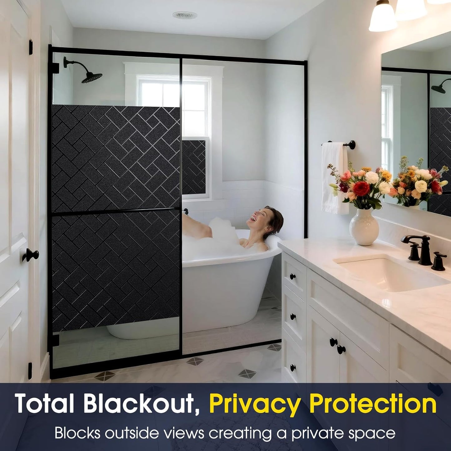 Coavas One Way Privacy Window Film, Heat Control Window Tint for Home, Sun Blocking Reflective Window Film See Out Not in, Anti UV Static Cling for Windows Office Door (Black, 17.5 Inch X 6.5 Feet)