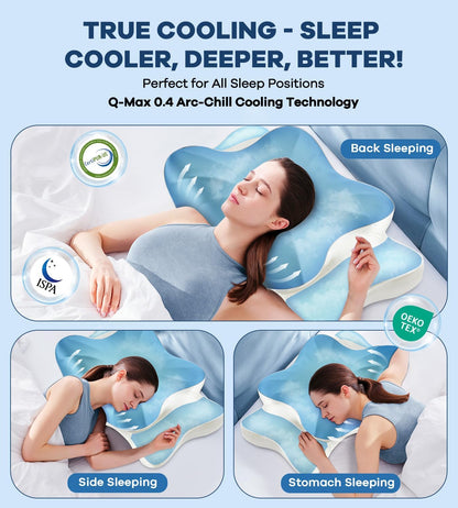 DONAMA Cervical Pillow for Neck and Shoulder,Contour Memory Foam Pillow,Ergonomic Neck Support Pillow for Side Back Stomach Sleepers with Pillowcase