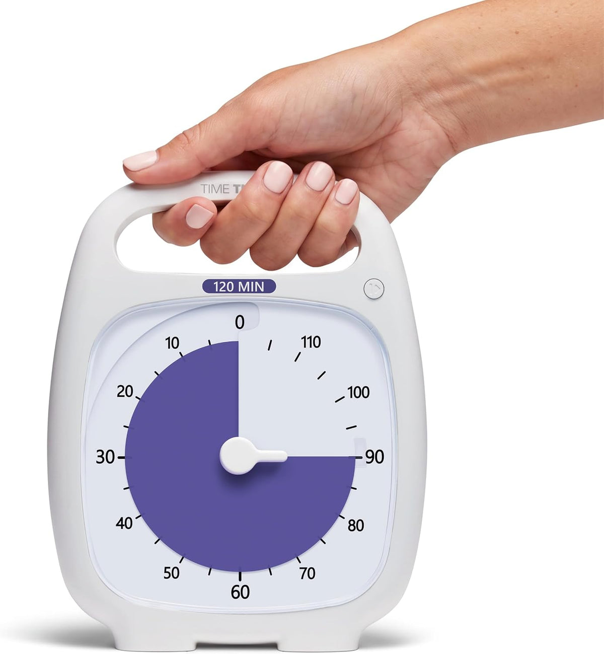 TIME TIMER PLUS 5 Minute Desk Visual Timer - Countdown Timer with Portable Handle for Classroom, Office, Homeschooling, Study Tool with Silent Operation (White)