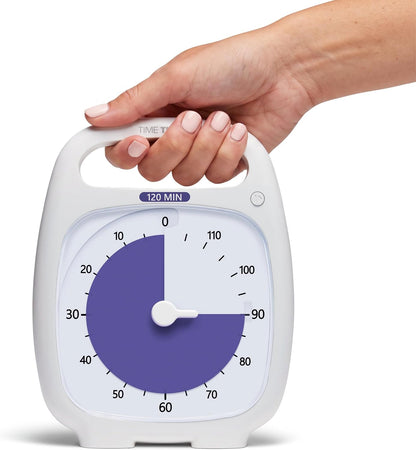 TIME TIMER PLUS 5 Minute Desk Visual Timer - Countdown Timer with Portable Handle for Classroom, Office, Homeschooling, Study Tool with Silent Operation (White)