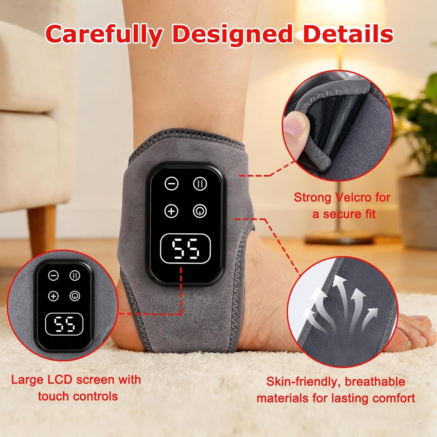 2-Pack 2026 Upgraded 3-in-1 Foot and Ankle Massager - 5 Vibration Modes and 5 Heating Levels, Suitable for Relieving Daily Foot Fatigue, Wireless and Portable，Grey