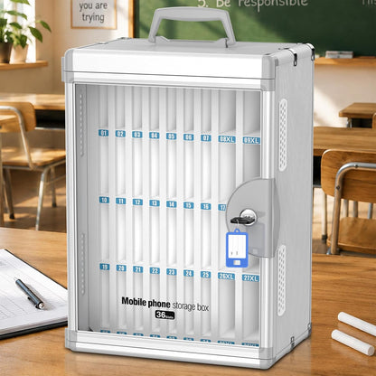 24 Slots Cell Phone Locker, Classroom Phone Storage Cabinet with Key, 【Wall Mounted】 【Aluminum Alloy】 Phone Lock Box, Mobile Phone Lockbox with Handle for School Office Exam(Silver)