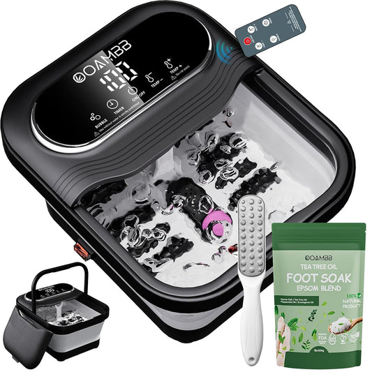 OOAMBB Collapsible Foot Spa with Heat, Bubble, Temp Control, Remote, Foot Bath Massager with XL Touch Screen and Massage Rollers, Foot Soaking Tub, Pedicure Foot spa for Stress Relief (Black+Green)