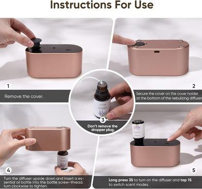 Lecdura Waterless Diffuser for Essential Oil, Battery Operated Scent Air Aromatherapy Diffuser, Mini Aroma Diffusers with 3 Intermittent Mist Modes, Cycle Start for 400-700 sq.ft Home Office Bedroom.