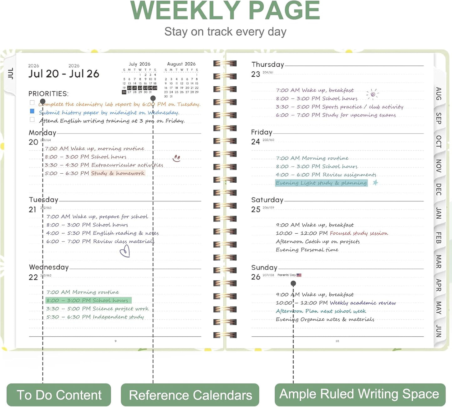 Planner 2026-2027, Weekly and Monthly Calendar Planner, JUL 2026 - JUN 2027 | Academic Year, Daily Agenda Book, A5(6.3'' x 8.5''), Sprial Bound, Inner Pocket, Office School Use