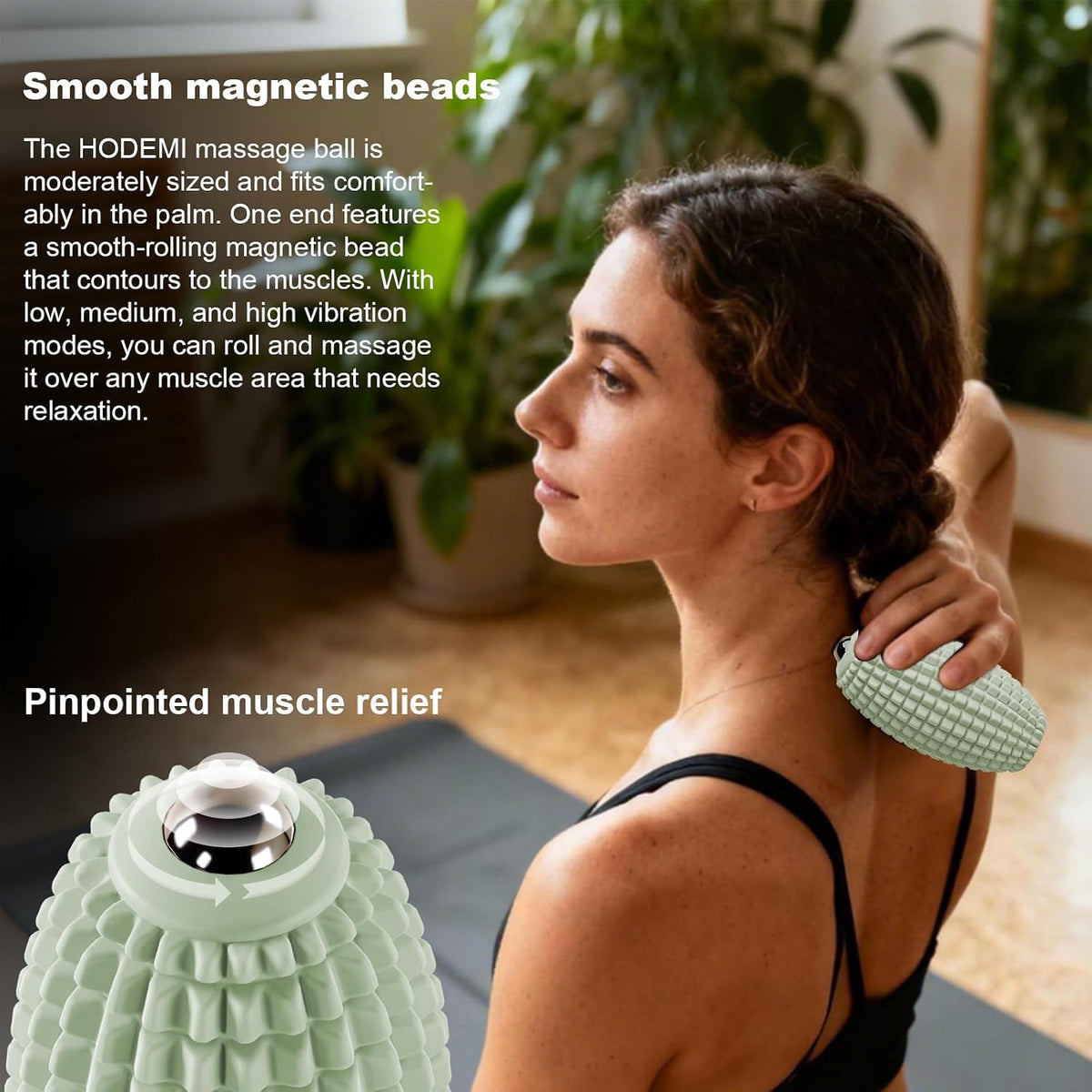 HODEMI Vibrating Massage Ball Roller with Rolling Head, 3 Speeds, Black