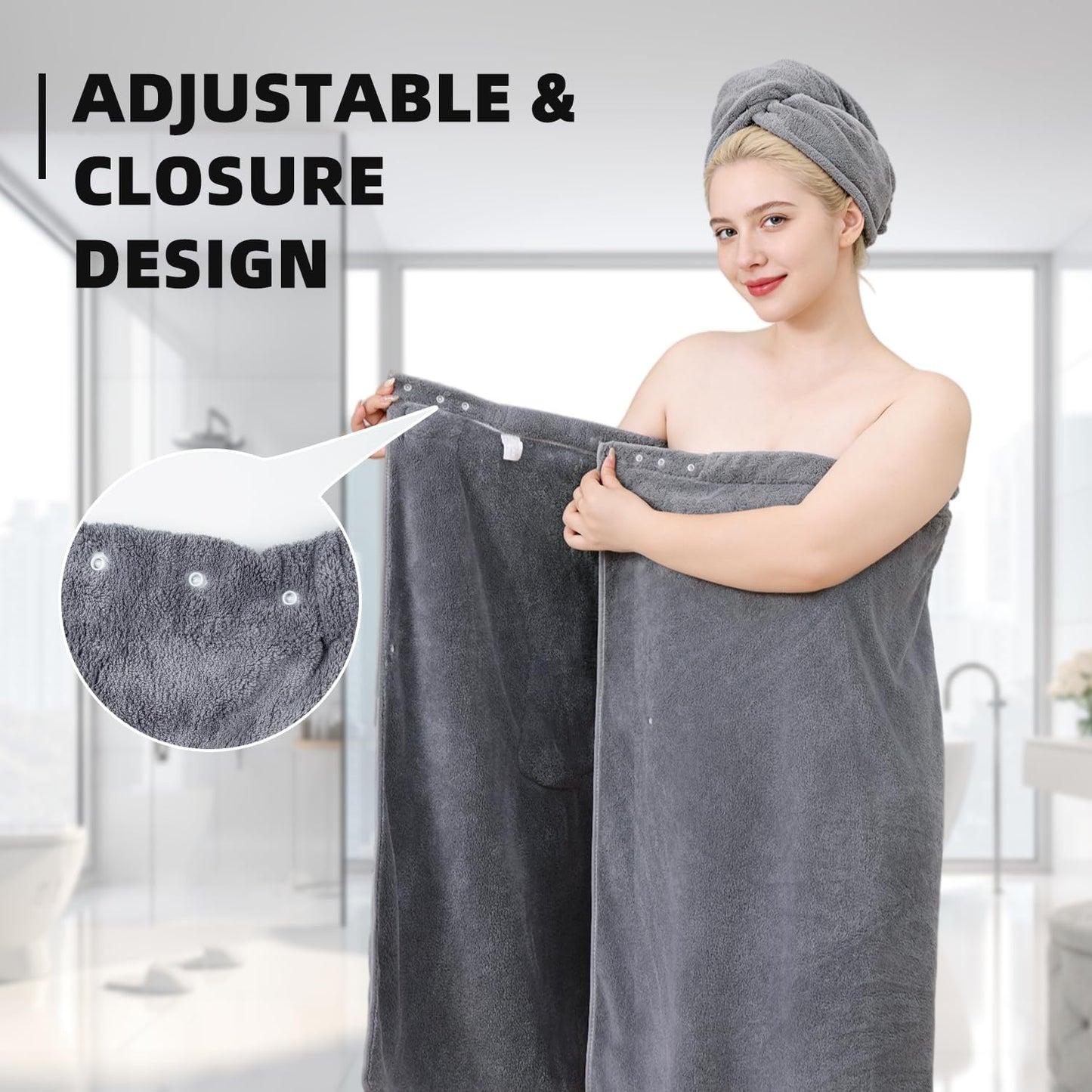 Towel Wrap for Women, Women'S Soft Wrap Towel Full Length，Bath Robe After Shower Female Plush Long，Spa Bathrobes Lightweight