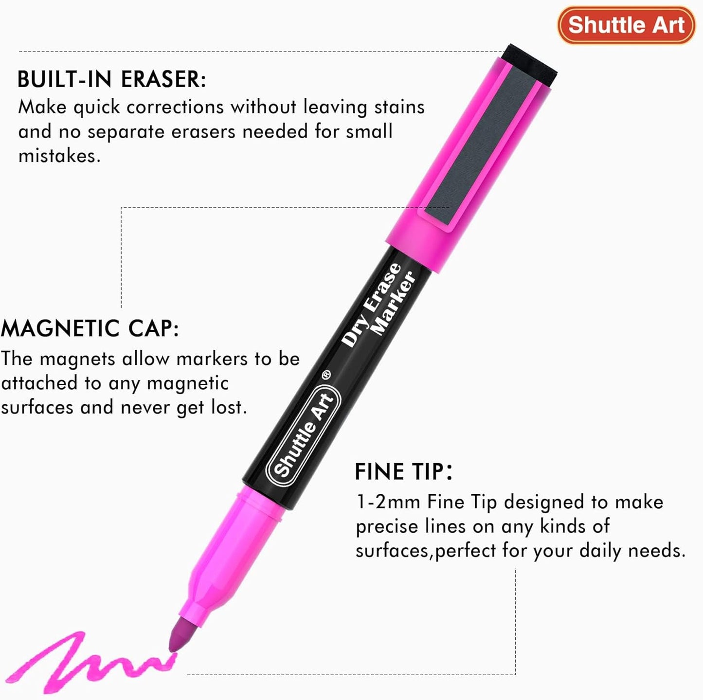 Shuttle Art Magnetic Whiteboard Markers, 20 Pieces Fine Tip and Eraser, Dry Erase Whiteboard Markers, for Writing on Whiteboards, Weekly Planner, Glass for School Office Home