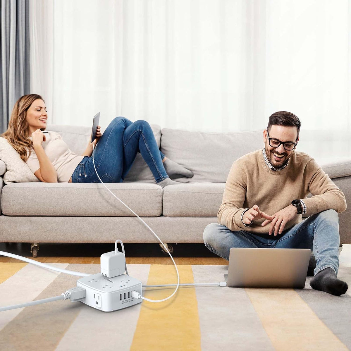 YISHU 6Ft Surge Protector Power Strip with 8 Widely Outlets & 4 USB Ports