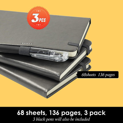 NIRMIRO (3 Pack) Pocket Notebook Small Journal with Pen, 3.7" x 5.7", A6 Mini Notebook for Women Men Work Writing, Hardcover Small Pocket Notepad with 100Gsm Premium Thick Lined Paper, Black Leather