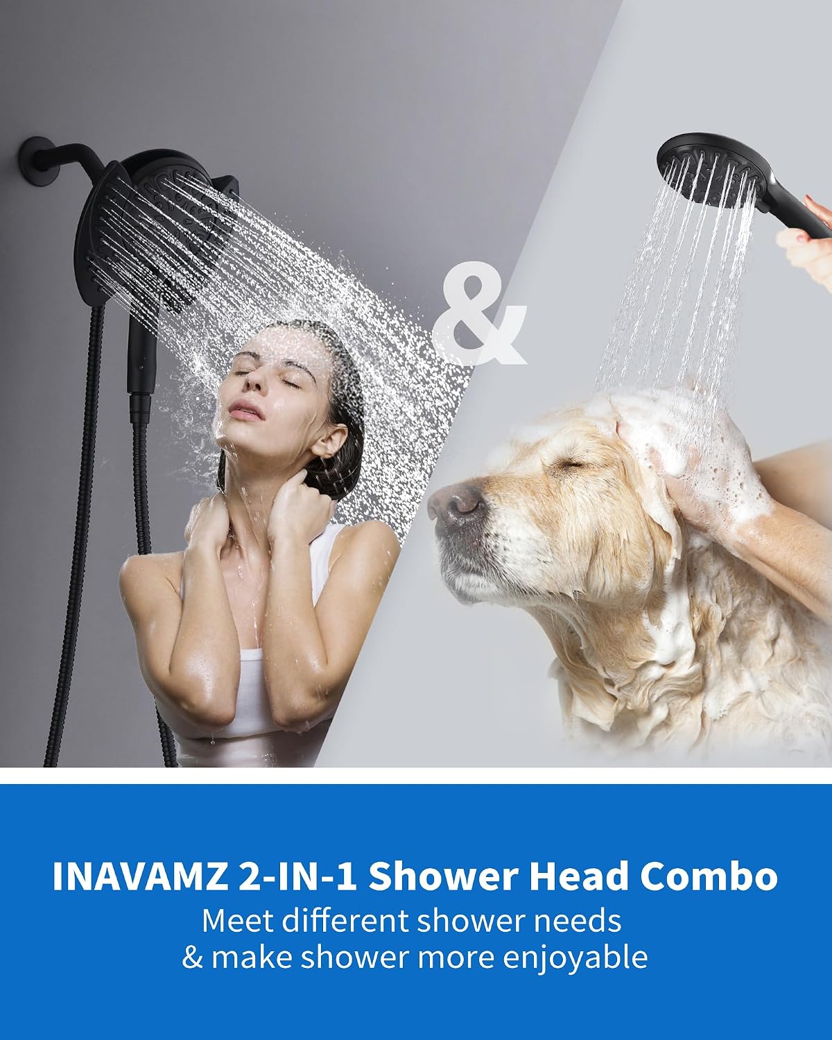 INAVAMZ Shower Head with Handheld High Pressure: Hand Held Shower Head & Rain Shower Head 2-IN-1 Shower Head with 59" Rotatable Stainless Steel Hose, Shower Trim Systems, Sliver 2.5 GPM 15391 Filter