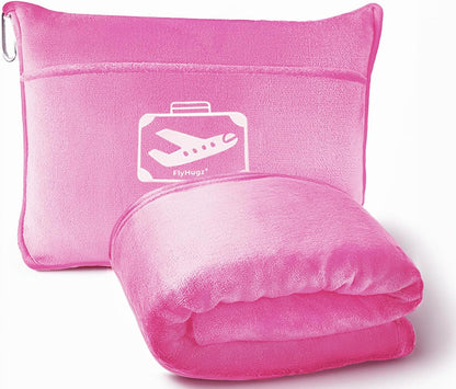 FlyHugz Grey Travel Blanket & Pillow Set (59.1"x47.2") with Carry Case