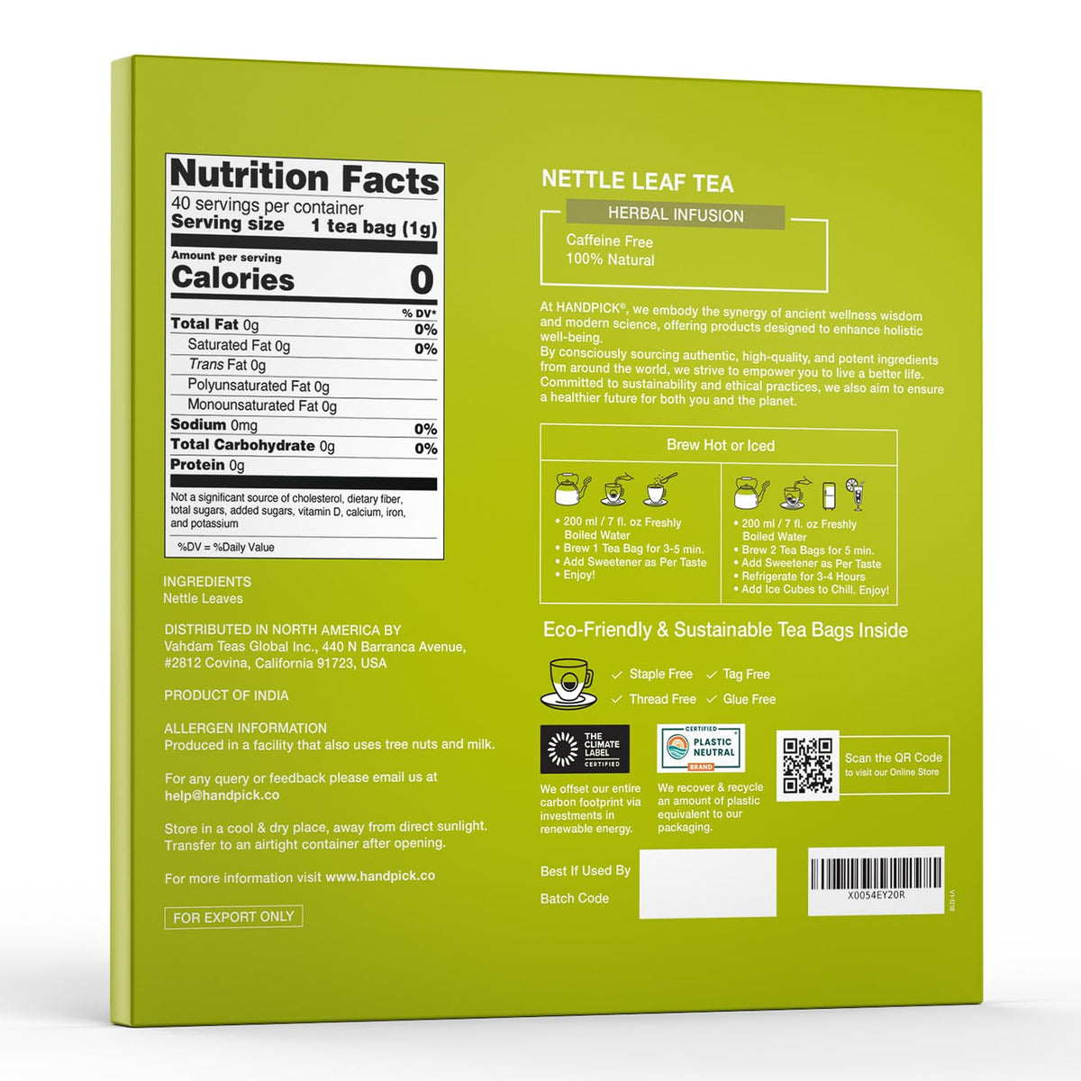 HANDPICK Nettle Leaf Tea (40 Tea Bags) 100% Pure Leaf Tea, No Additives