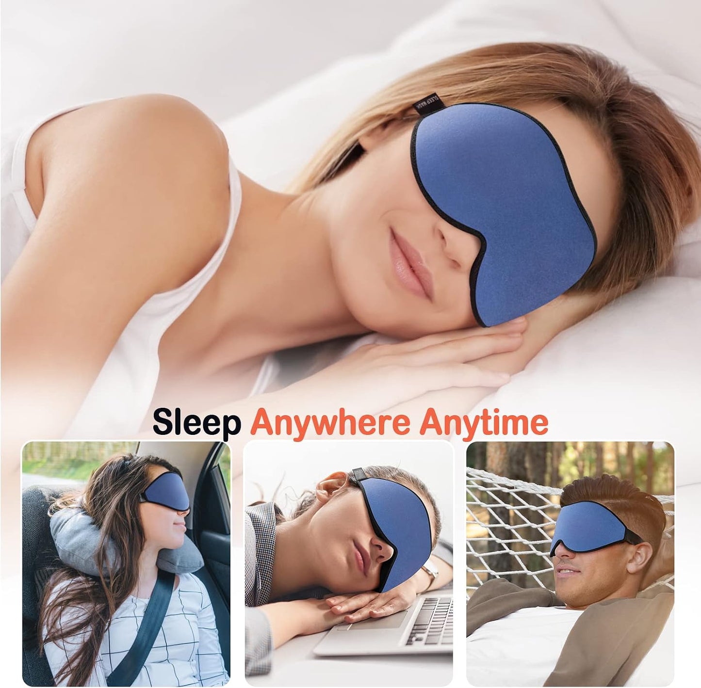 LitBear Sleep Mask for Side Sleeper Women Men, Eye Mask for Sleeping Light Blocking, 3D Contoured Cup Sleeping Mask, Soft Breathable Sleep Eye Mask with Adjustable Elastic Strap for Travel