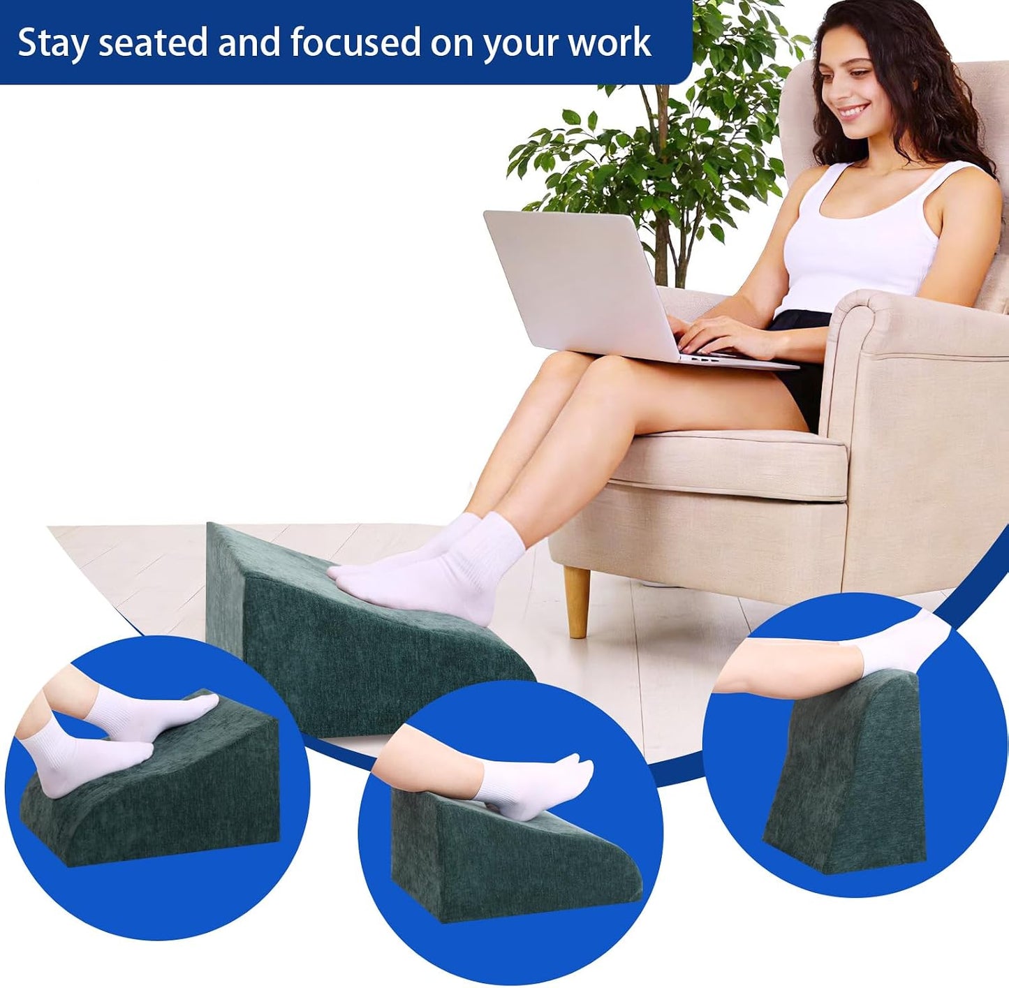 Foot Rest for Under Desk at Work, Ergonomic Under Desk Footrest with Washable Cover for Office, Home & Gaming Leg Elevation Pillow Black