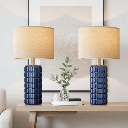 Seealle 23" Modern Ceramic Table Lamps Set of 2 - Table Lamps for Living Room, Farmhouse Bedside Night Stands Lamp for Bedroom, White Nightstand Lamps Set of 2, Desk Lamp for End Table Home Decor