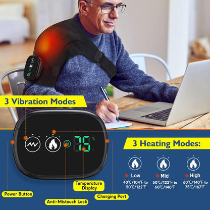 Cordless Shoulder Heating Pad with Massage, FSA Eligible Items List, Heated Shoulder Wrap Massager for Pain, Rotator Cuff Heating Pad HSA Approved Products Only