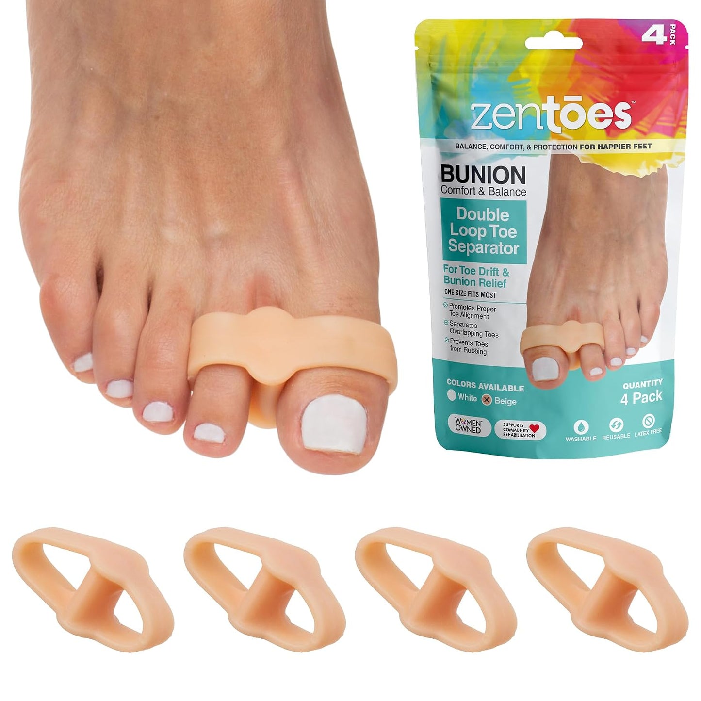 ZenToes Double Loop Gel Toe Spacers, Big Toe Straightener, 1 Pair