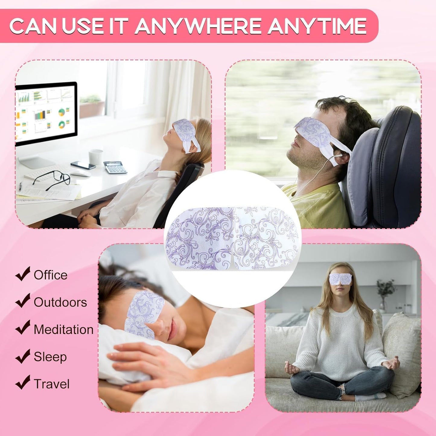 XPCARE 48 Pack Steam Eye Masks for Dry Eyes, Self Heated Steam Warm Eye Mask, Disposable Heated Eye Mask for Dark Circles, Puffy Eyes, Relief Stress Eye Fatigue（Lavender）