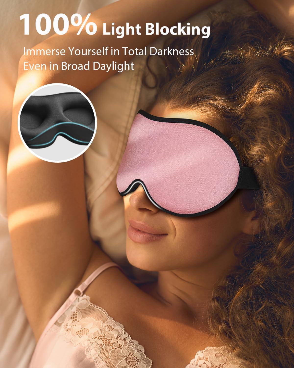 MABAO Weighted Sleep Mask - 100% Blackout Eye Mask for Sleeping for Women Men, 3D Contoured for Lash Extension, Zero Eye Pressure Memory Foam Cover, Soft Gentle Pressure Blindfold for Travel - Black