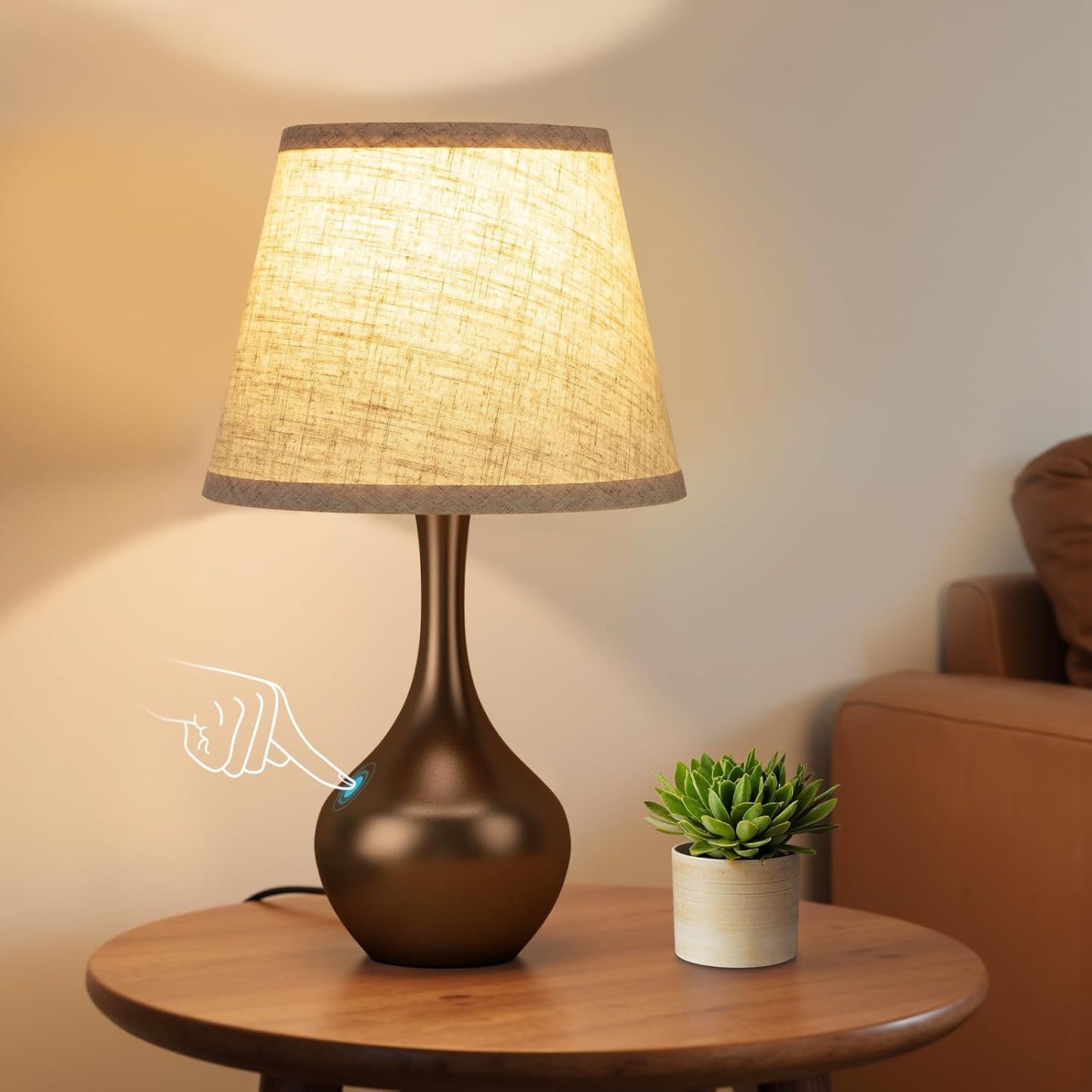 Seealle 16.1" Touch Table Lamps for Nightstand, 3-Way Dimmable Small Bedroom Lamps for Night Stands, Black Bedside Lamps for Living Room, Kids Room, End Table