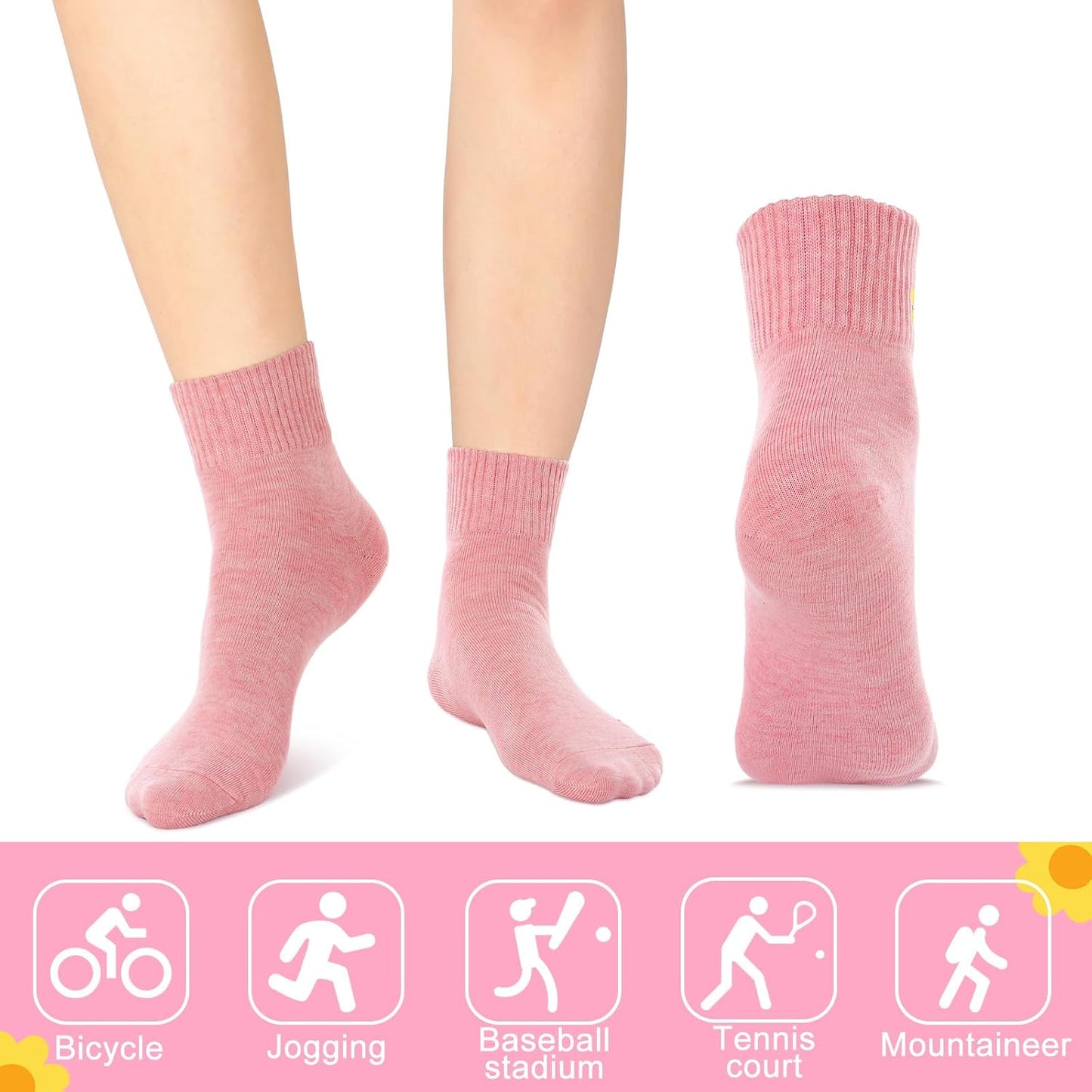 Eurzom 10 Pairs Socks Womens Crew Elastic Ankle Length Cotton Socks Aesthetic Cute Lightweight Low Cut Gifts for Women - Colors A