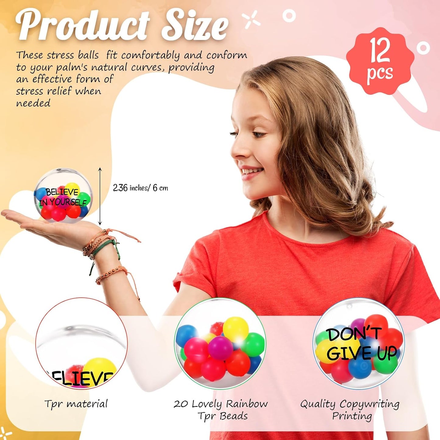 Shappy 12 Pcs Inspirational Sensory Balls, Motivational Fidgets, 2.36 Inch