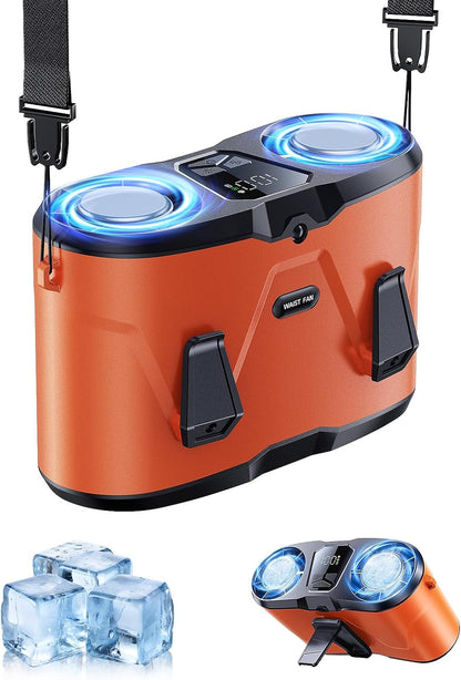 KIMMOO Portable Waist Fan, Dual-Motor with Ice Cooling, 10000mAh Battery