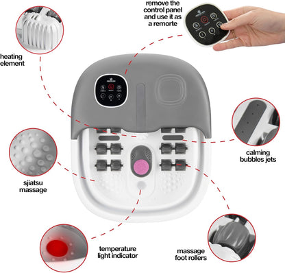 Medical king Foot Spa with Heat and Massage and Jets Includes A Remote Control A Pumice Stone Collapsible Massager with Bubbles and Vibration
