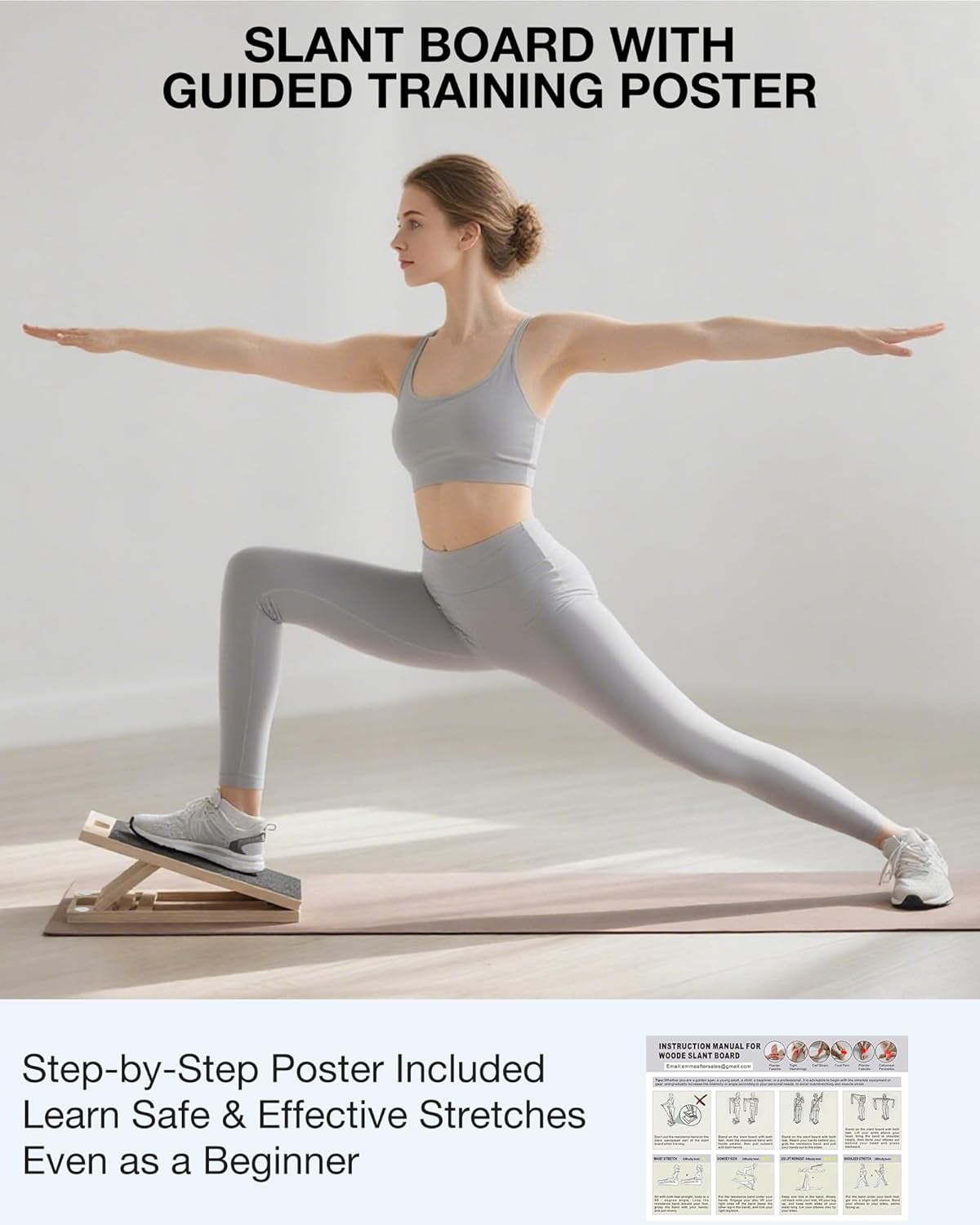 TEMI Slant Board for Calf-Stretching - Wooden Incline Wedge Stretcher for Squats, Foot & Ankle Mobility, Portable Fitness Equipment, Balance Block for Heel Stretch