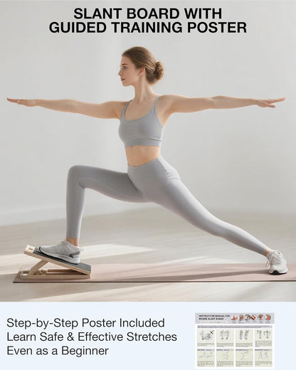 TEMI Slant Board for Calf-Stretching - Wooden Incline Wedge Stretcher for Squats, Foot & Ankle Mobility, Portable Fitness Equipment, Balance Block for Heel Stretch
