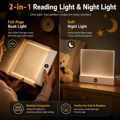 Smart 2 in 1 LED Book Light & Night Light, with 3 Colors, Stepless Dimming