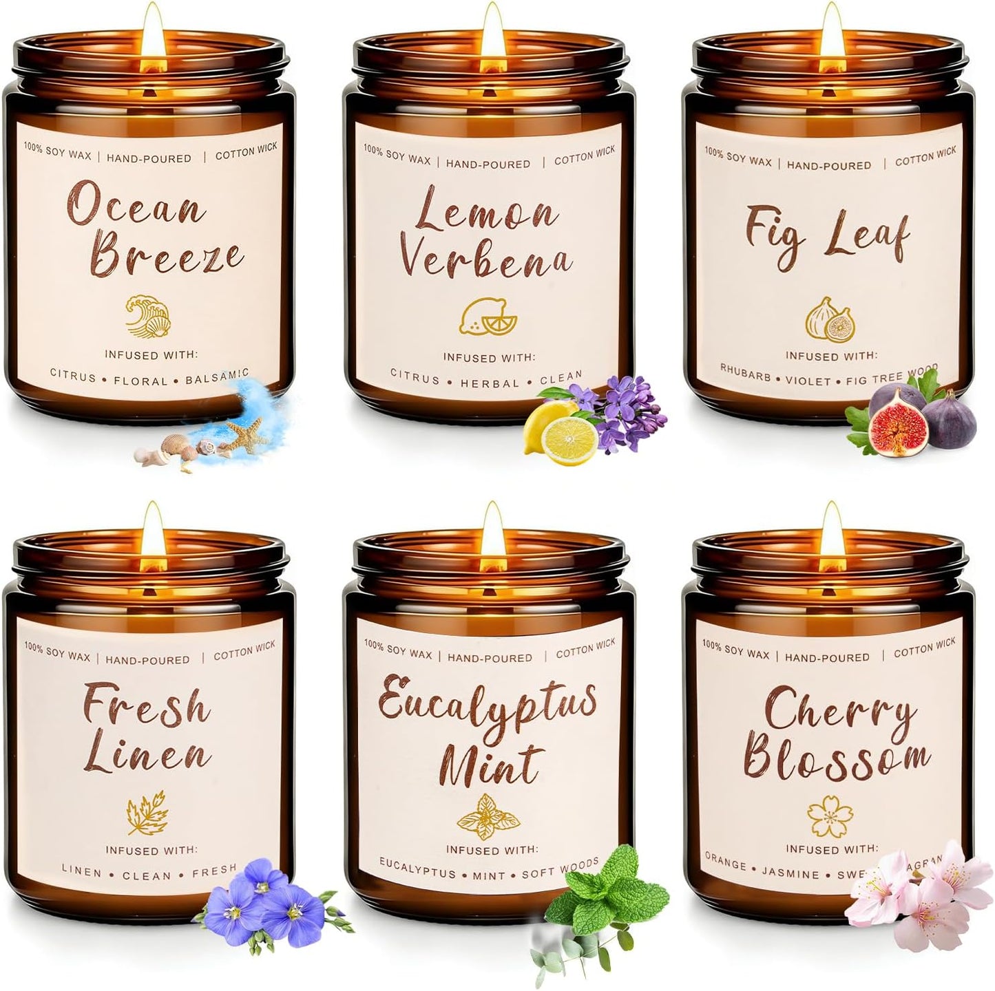 Soy Candles Set of 4, 9oz Natural Soy Wax Aromatherapy Candles, Home Scented Candles with 4 Scents (Lavender, Amber Sandalwood, White Sage, Coconut Vanilla), Gifts for Mom, Women, Relaxation, Yoga