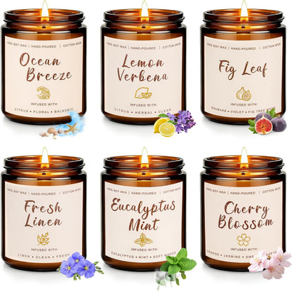 Soy Candles Set of 4, 9oz Natural Soy Wax Aromatherapy Candles, Home Scented Candles with 4 Scents (Lavender, Amber Sandalwood, White Sage, Coconut Vanilla), Gifts for Mom, Women, Relaxation, Yoga