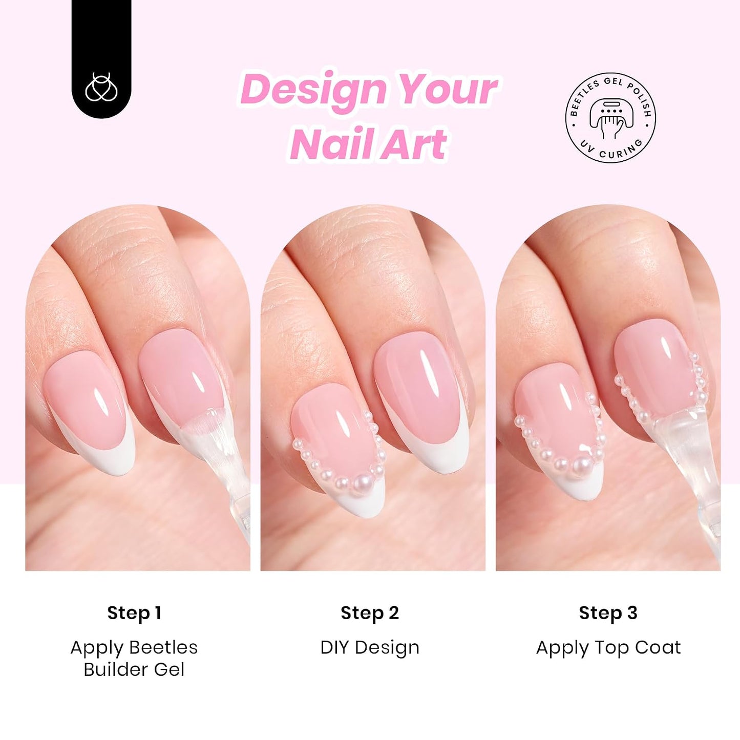 Beetles Press On Nail Kit-Short Square French Tip Press On Nails, 150Pcs Pink French Nail Tips with Nail Glue & Remover Builder Top Coat Nail Lamp, All-in-One DIY Fake Nails Gift for Women
