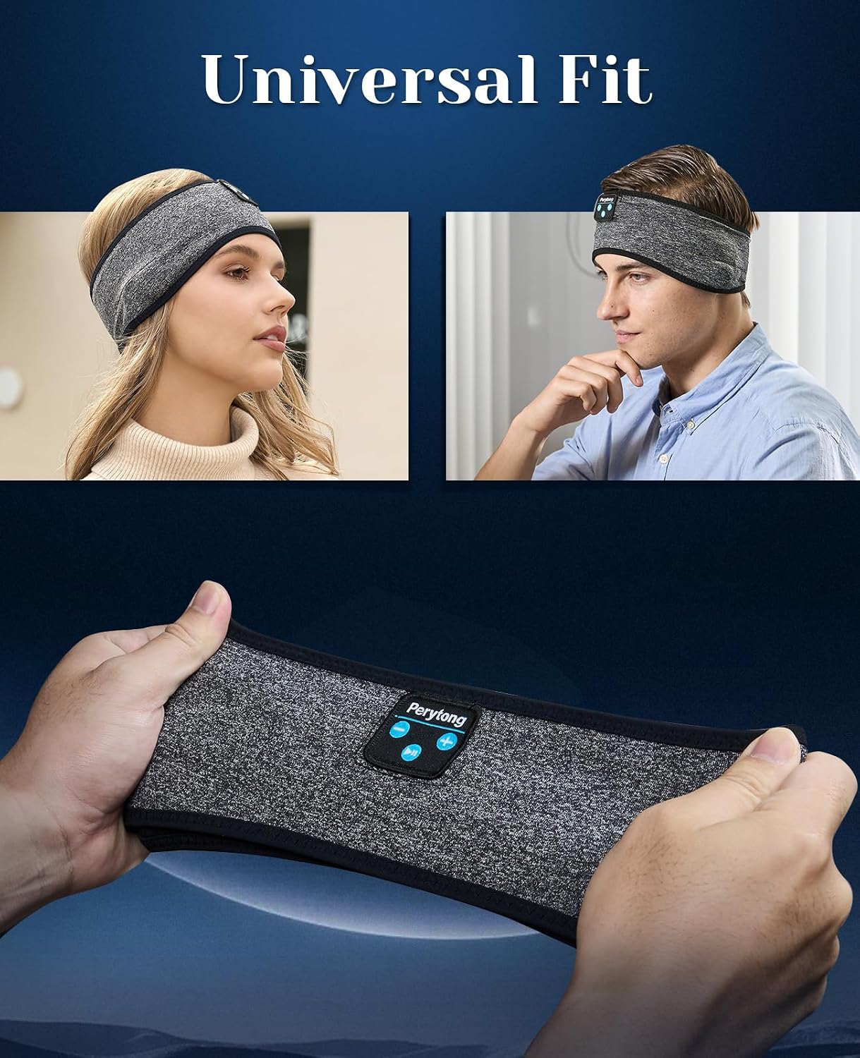 Perytong Sleep Headphones Wireless, Bluetooth Sports Headband Headphones with Ultra-Thin HD Stereo Speakers Perfect for Sleeping,Workout,Jogging,Yoga,Insomnia, Air Travel, Meditation (Grey)
