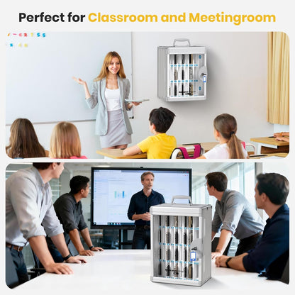 Glosen 24 Slots Cell Phone Locker, Portable Phone Storage Cabinet [Wall Mounted] [Aluminum Alloy] Cellphone Lock Box with Key & Handle for School Classroom Office Exam (Black)