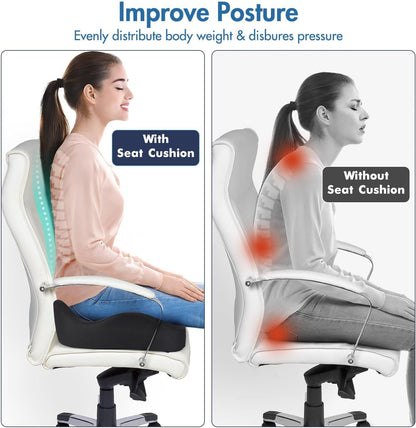 Car Seat Cushion, Ergonomic Memory Foam Car Seat Pad for Sciatica Pain Relief, Larger Driving Seat Cushion for Car Short Drivers on Long Drives - Butt Cushion for Car,Truck, Office - Black