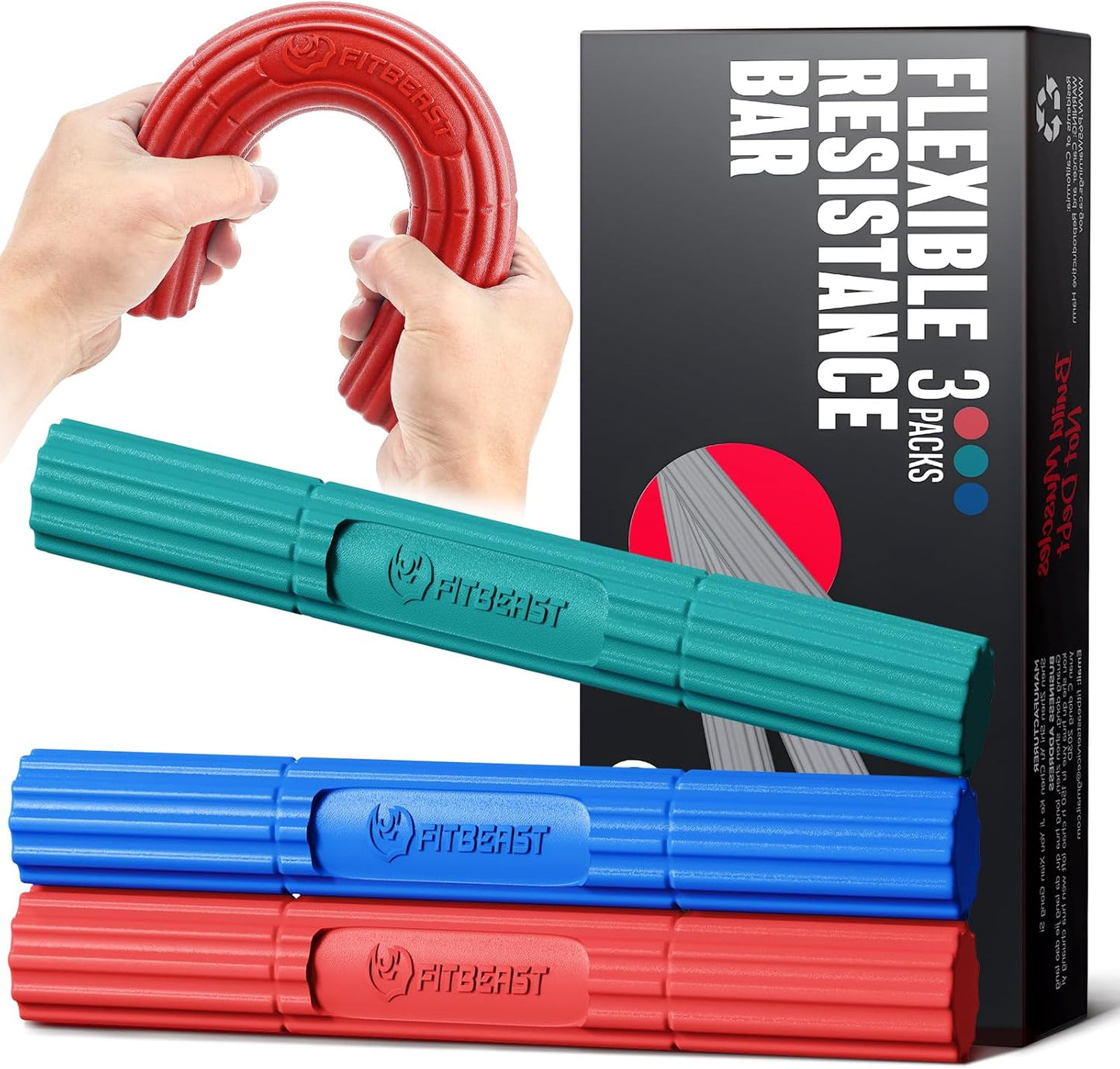 FitBeast Flex Therapy Bar, Tennis Elbow Therapy Bar - Ideal for Relieve Tendonitis Pain & Improve Grip Strength, Fitness Resistance Bar for Golfers Elbow & Tendinitis, Twist Bar for Physical Therapy