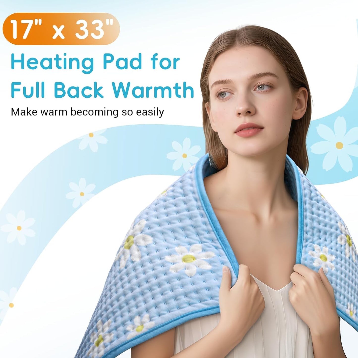Comfytemp Extra Large Heating Pad for Back & Period, 33''x 17'' King Size FSA Eligible Pack, Birthday Gifts for Women Men Mom Dad, HSA Electric XL Heat Wrap for Body/Shoulder/Neck/Knee, Washable, Blue