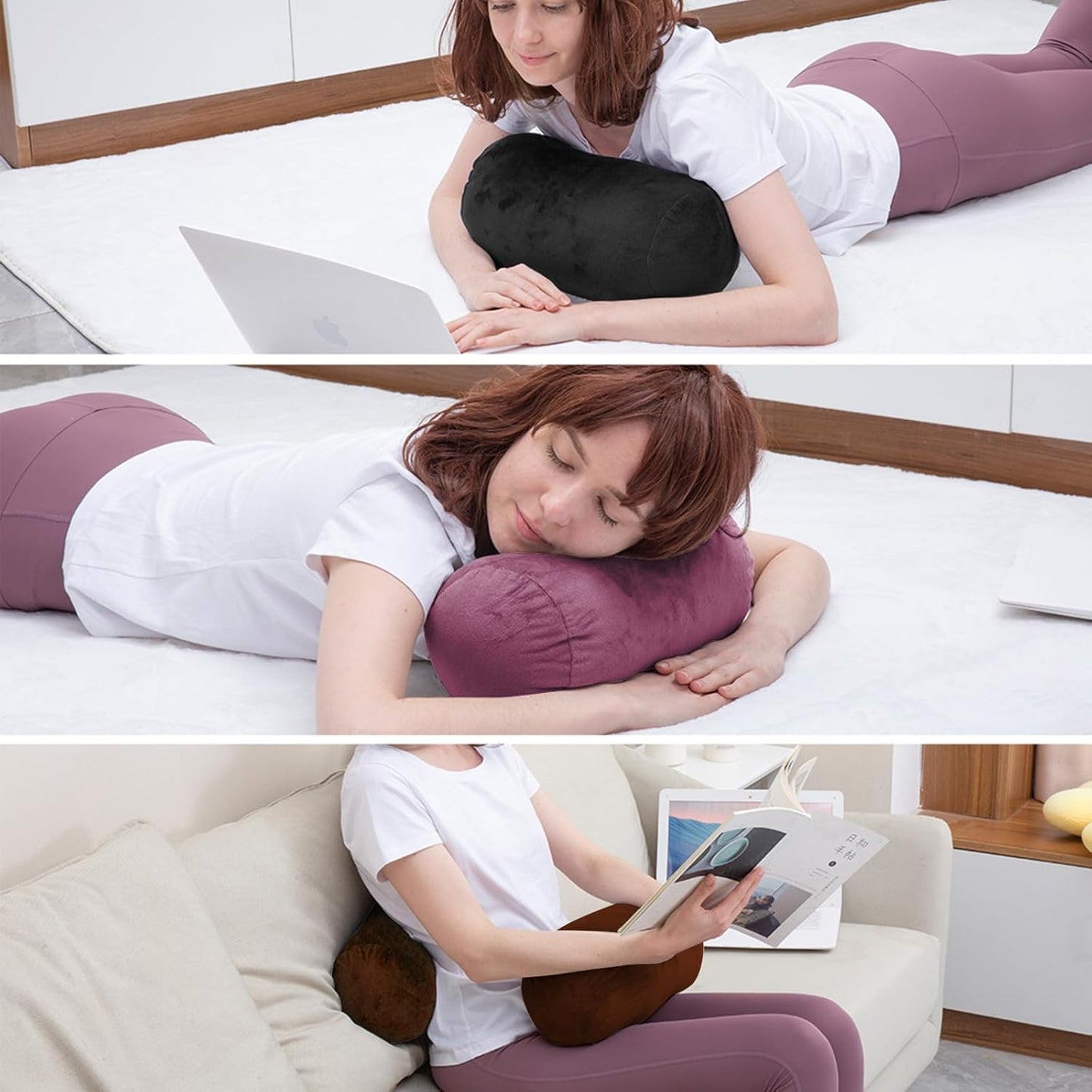 1 MIDDLE ONE Round Cylinder Bolster Pillow with Removable Velvet Cover, Tube Roll Cervical Pillow for Head, Neck, Back and Legs Support, 13"x 6", Blue