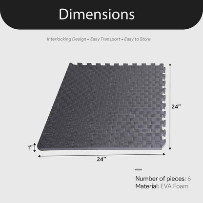BalanceFrom Puzzle Exercise Mat 1/2" Thick, EVA Interlocking Foam Floor | Tiles for Home Gym, Mat for Home Workout Equipment, Floor Padding for Kids, Black, 24 in x 24 in x 1/2 in, 144 Sq Ft-36 Tiles