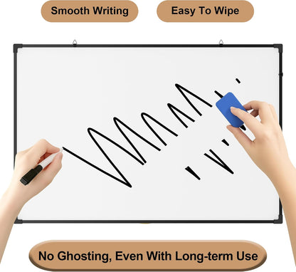 Monthly Calendar Dry Erase Board 16x12 Inch, Double-Sided Whiteboard and Corkboard Combo, Wall Mounted Planner Organizer with Markers, Magnets, Push Pins, Eraser, for Home Office School