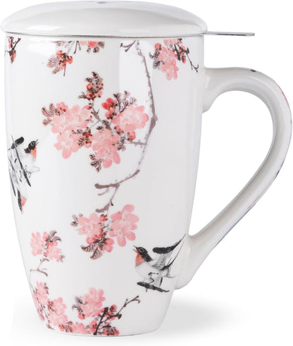 AmorArc 18oz Porcelain Tea Mug with Infuser & Lid, Loose Leaf Tea Cup with Stainless Steel Strainer, Large Coffee Mug Gift for Women, Tea Lovers, Home & Office